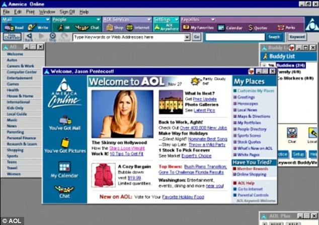 A screenshot of AOL's homepage from the 90s