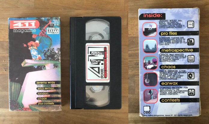 A VHS copy of 411 Video Magazine Issue 1 including the front and back of the box
